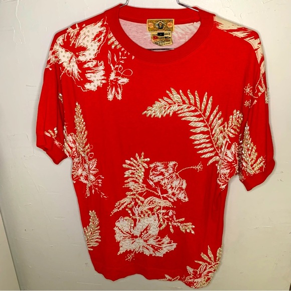 Gene Ewing Bis Tops - Vintage BIS BIS by Gene Ewing Oversized Beaded Pearl T-Shirt